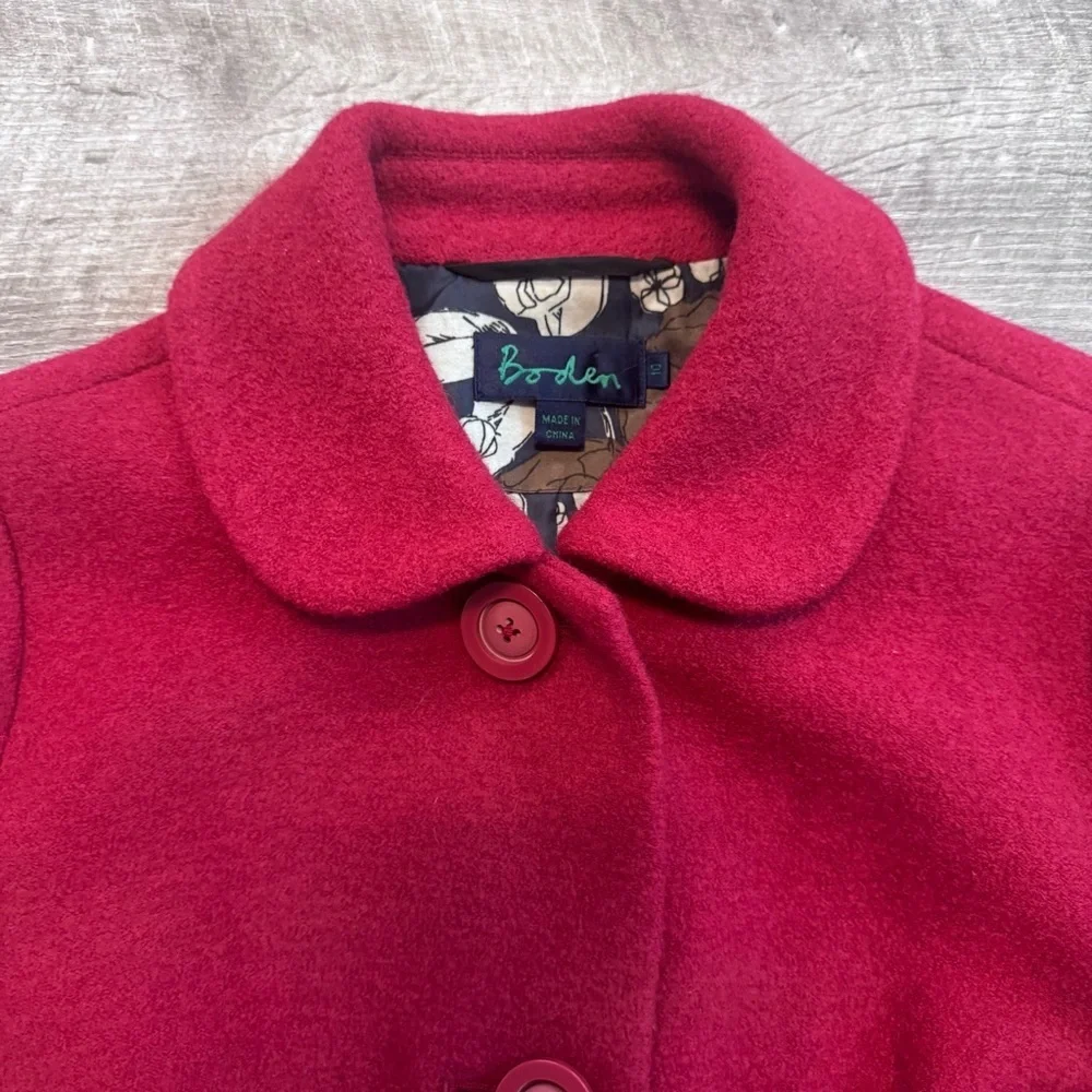 Boden Kids 100% Wool Front Button Peter Pan Collar Girls Red Coat Sz. 10